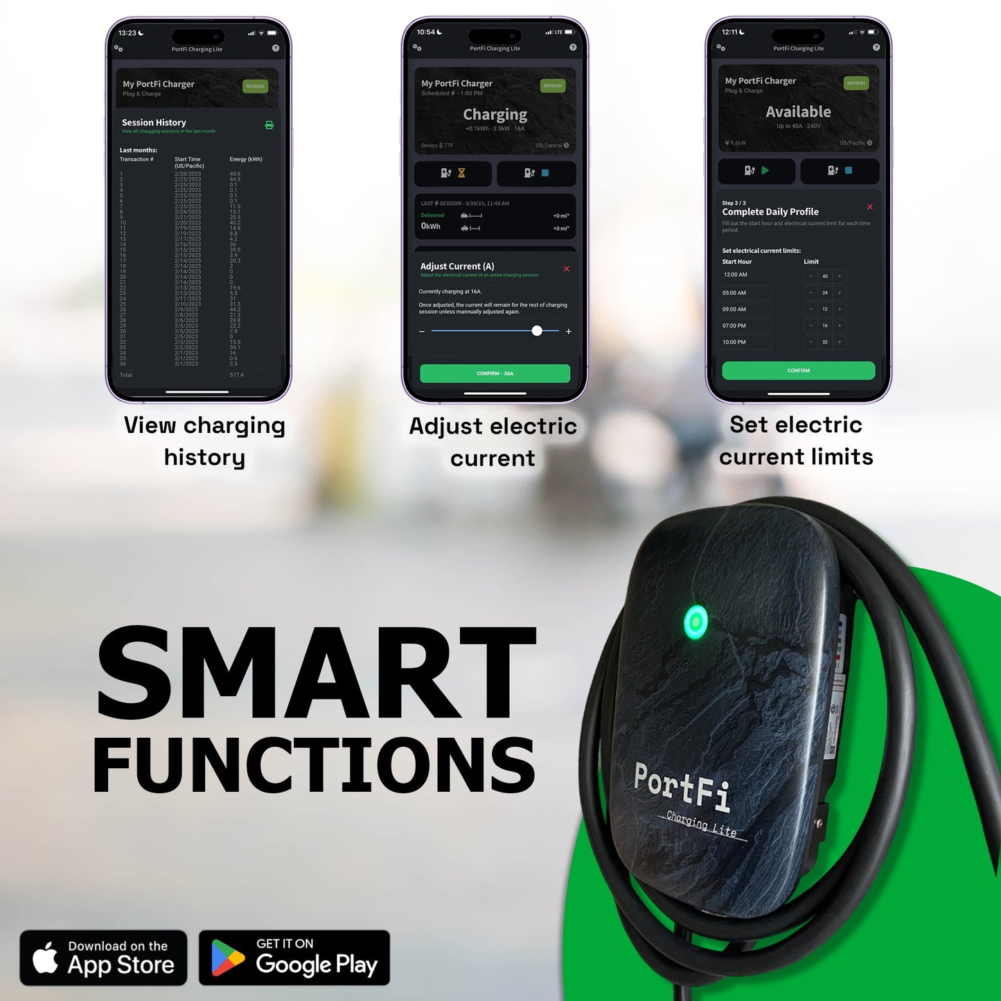 PortFi Level 2 Home EV Charging Station (32/40A) - Safety Certified, Outdoor-ready, NEMA 14-50 Plug